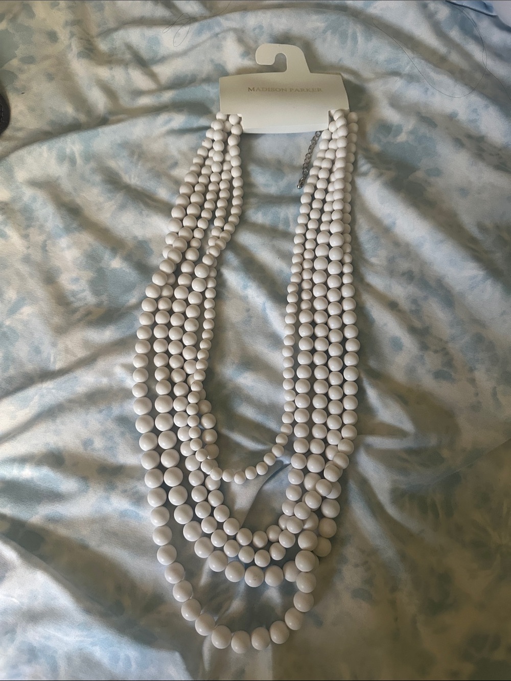 Madison Park Layered White Bead Statement Necklace
